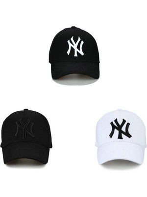 Quatex Ny New York Siyah Desenli Unisex Şapka %83 Pamuk Güneş Koruması ile 3'lü Set