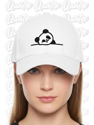 Quatex Panda Nakışlı Şapka – Beyaz %100 Pamuk Gabardin Unisex Model