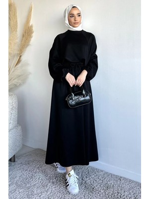 Julude Bisiklet Yaka Bluz Bel Lastikli Etek Tesettür Ikili Takım P-00020209