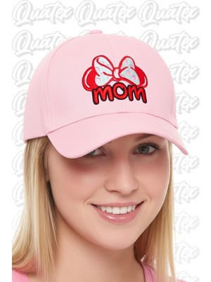 Quatex Mickey Mom Nakışlı Şapka – Pembe %100 Pamuk Gabardin Unisex Model