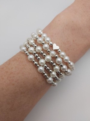 Shiklik 5'li Inci Boncuk Kalp Model Kadın Bileklik Seti