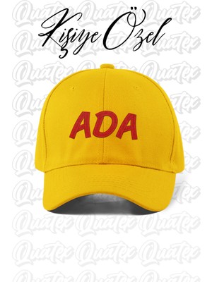 Quatex [istediğiniz Ismi Nakışla Yazıyoruz] - Kişiye Özel Şapka - Sarı %100 Pamuk Gabardin Unis