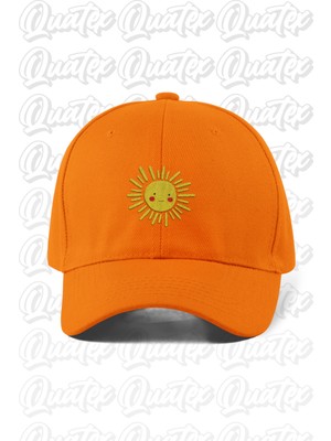 Quatex Güneş Nakışlı Şapka – Turuncu %100 Pamuk Gabardin Unisex Model