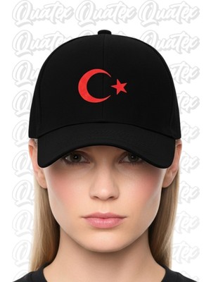 Quatex Ay Yıldız Nakışlı Şapka – Siyah %100 Pamuk Gabardin Unisex Model