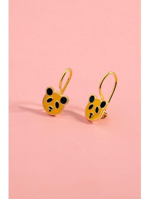 By More 925 Ayar Gümüş Sarı Mineli Panda Figürlü Çocuk Küpesi