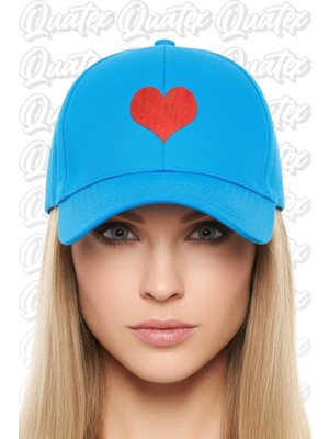 Quatex Kalp Nakışlı Şapka – Mavi %100 Pamuk Gabardin Unisex Model