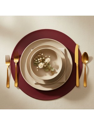 Grand Fine Art 2 Adet Bordo Deri Amerikan Servis Supla Yuvarlak Gri 33X33-KOLAY Silinebilir Supla