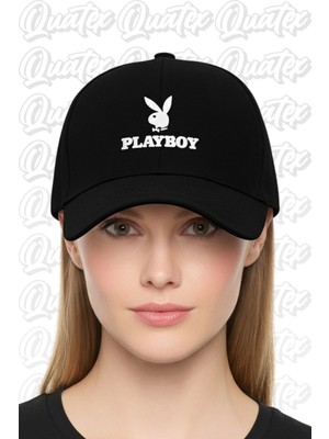 Quatex Playboy Nakışlı Şapka – Siyah %100 Pamuk Gabardin Unisex Model