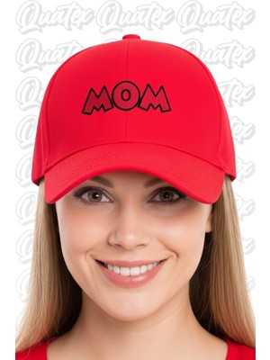 Quatex Mom Nakışlı Şapka – Kırmızı %100 Pamuk Gabardin Unisex Model