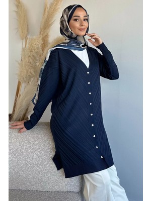 Julude Desenli Ön Düğmeli Tesettür Triko Hırka (M-L-Xl Uyumludur) P-00018882