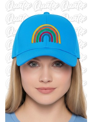 Quatex Gökkuşağı Nakışlı Şapka – Mavi %100 Pamuk Gabardin Unisex Model