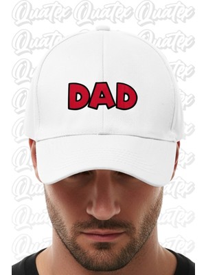 Quatex Dad Nakışlı Şapka – Beyaz %100 Pamuk Gabardin Unisex Model