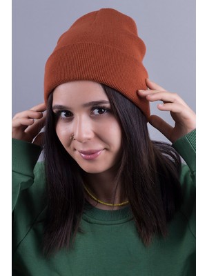 Quatex Kızıl Unisex Katlamalı Triko Düz Bere