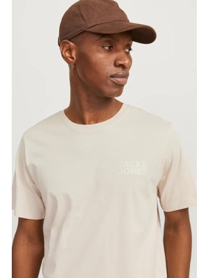 Jack & Jones Erkek Jjecorp Baskı Detaylı Bisiklet Yaka T-Shirt 12151955 Bej