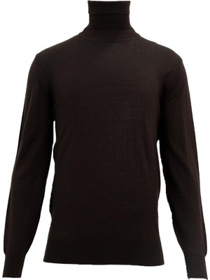 Uki Kahve Tam Balıkçı Yaka Triko Kazak