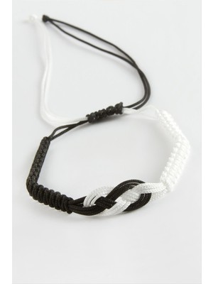 SHC4200 Siyah Beyaz Makrome Örgülü Bileklik