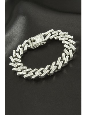 SHC4200 Chain Zikzak Zincir Zirkon Taşlı Lüks Çelik Bileklik