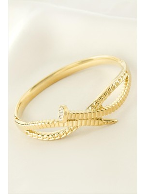 SHC4200 Çivi Zirkon Taşlı Lüks Çelik Kelepçe Bileklik