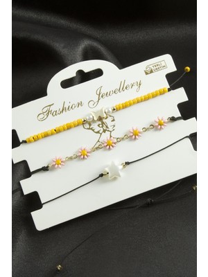 SHC4200 3 Adet Papatya Mineli Kum Boncuk Bileklik