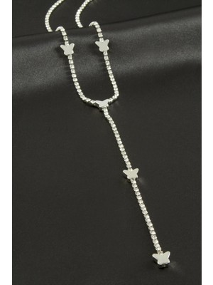 SHC4200 Kelebek Şerit Taşlı Çelik Y Kolye