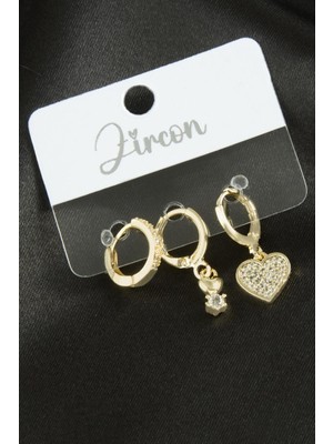 SHC4200 3 Adet Kalp Zirkon Taşlı Küpe