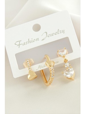 SHC4200 3 Adet Kalp Zirkon Taşlı Küpe