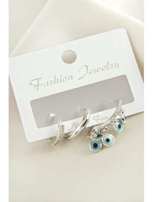 SHC4200 3 Adet Nazar Zirkon Taşlı Küpe