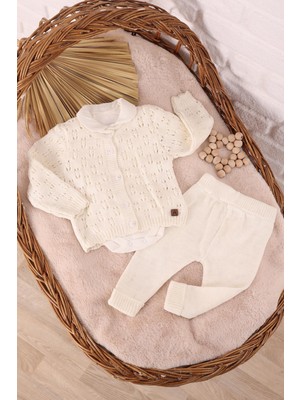 Kidello Ekru Örme Body'li Triko 3'lü Bebek Takım