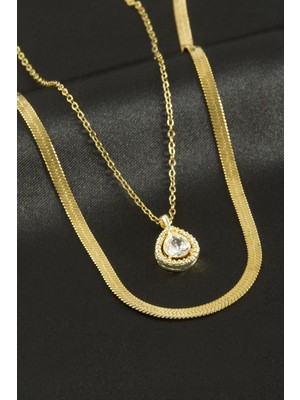 SHC4200 Damla Zirkon Taşlı Ikili Çelik Kolye