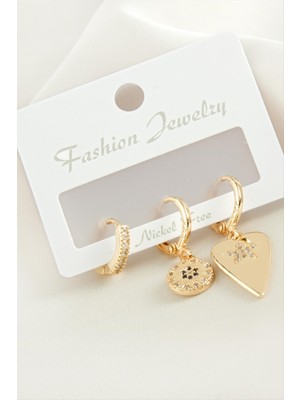 SHC4200 3 Adet Kalp Zirkon Taşlı Küpe