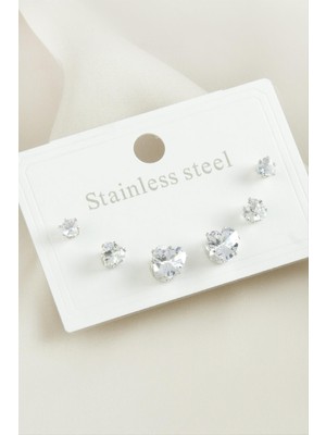 SHC4200 6 Adet Kalp Zirkon Taşlı Çelik Küpe