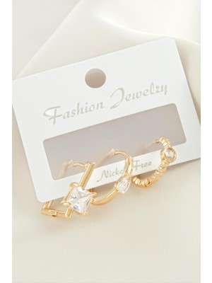 SHC4200 3 Adet Kare Zirkon Taşlı Küpe