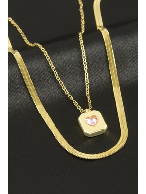 SHC4200 Kalp Kare Ikili Çelik Kolye