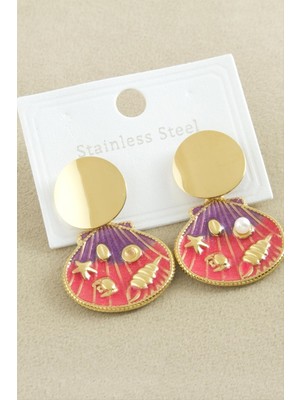 SHC4200 Oval Mineli Lüks Çelik Küpe