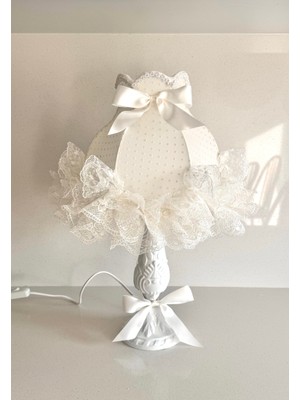 Luluavizem Patentli Puantiyeli Ekru Elde Yıkanabilir Başlık Dantel Bebek Çocuk Genç Odası Hediye Abajur