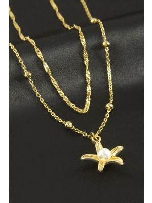 SHC4200 Çiçek Inci Ikili Çelik Kolye