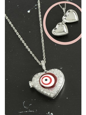 SHC4200 Kalp Nazar Kapaklı Zirkon Taşlı Çelik Kolye