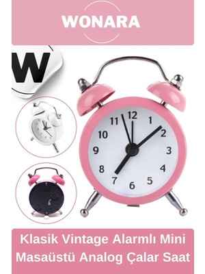 Wonara Premium Klasik Tasarım Vintage Yüksek Sesli Alarmlı Dekoratif Mini Masaüstü Analog Çalar Saat