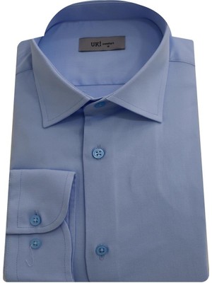 Uki Mavi Pamuk Saten Gömlek