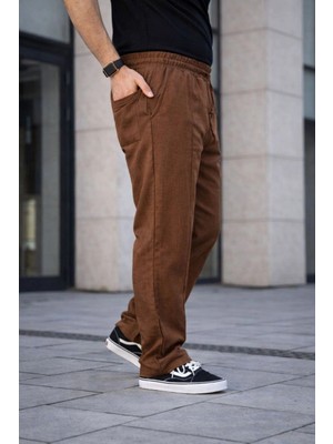 3 Erkek Keten Cepli Çıma Dikişli Jogger Buggy Pantalon Rahat Kalıp - Kahverengi