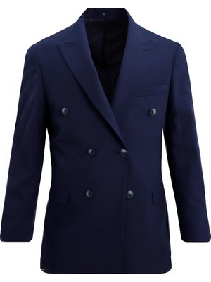 Uki Lacivert Comfort Fit 6 Drop Kruvaze Ceket