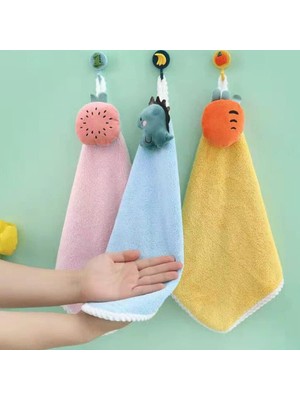 Waxstone 3'lü Set Figürlü Çocuk El Havlusu - Askılı Mutfak Kurulama Bezi - Kreş ve Anaokulu Hediye Havlu Seti