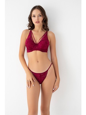 Hanuw Dekolte Taşlı Dantel Sütyen Takımı