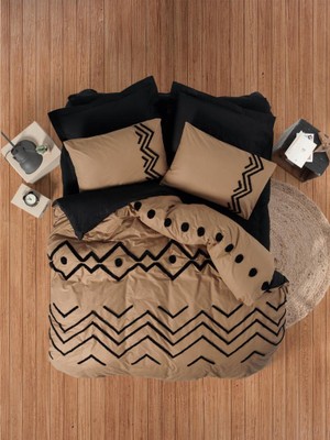 Pazarcan Puff Nakışlı Ranforce Çift Kişilik Nevresim Takımı Elio Bakır Siyah