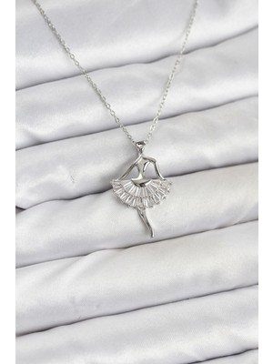 HERŞEYBURDAMODA 316L Çelik Gümüş Renk Balerin Model Kadın Kolye