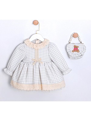 ministok Maya Pötikare Desenli Çanta Aksesuarlı Kız Bebek Elbise