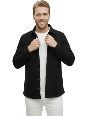 DeepSEA Siyah Dar Kesim Erkek Çıtçıtlı Spor Ceket – Fitilli Örme Kumaş, Modern Şehir Stili 2500558