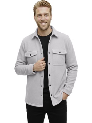 DeepSEA Gri Dar Kesim Erkek Çıtçıtlı Spor Ceket – Fitilli Örme Kumaş, Modern Şehir Stili 2500558