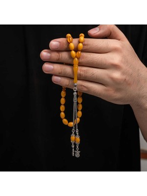 Erseyy Gümüş Püskül Sıkma Kehribar Tesbih