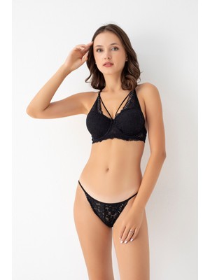 Hanuw Dekolte Taşlı Dantel Sütyen Takımı